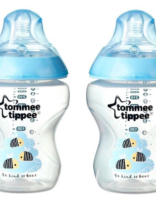 زجاجات رضاعة Closer to Nature المزينة من Tommee Tippee خالية من مادة BPA - عبوة من زجاجتين بسعة 260 مل - Easi-Ventâ - لون أزرق image number 1